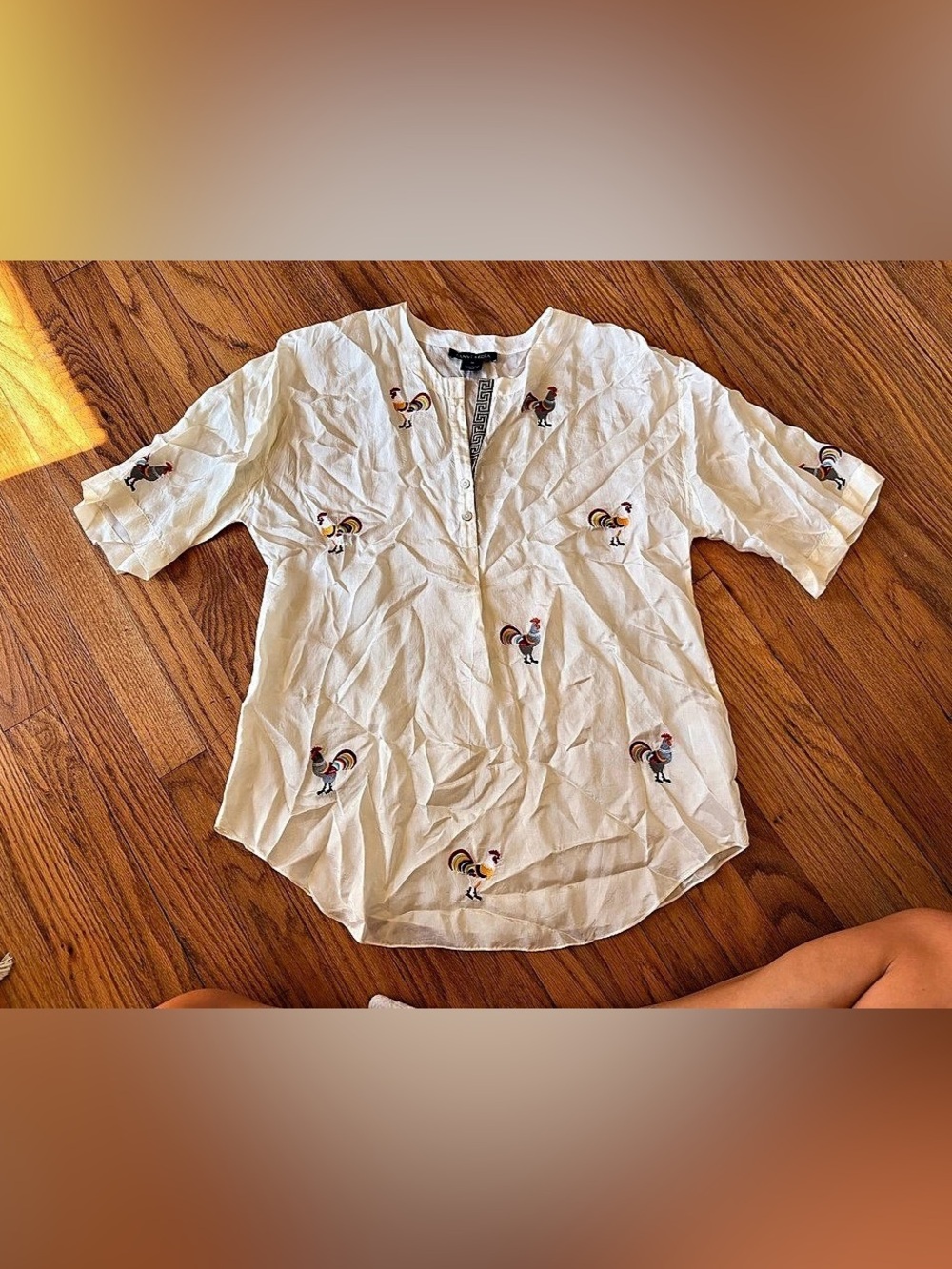 Tanvi Kedia Embroidered Chicken Button Down Short Sleeve Tunic Top XS